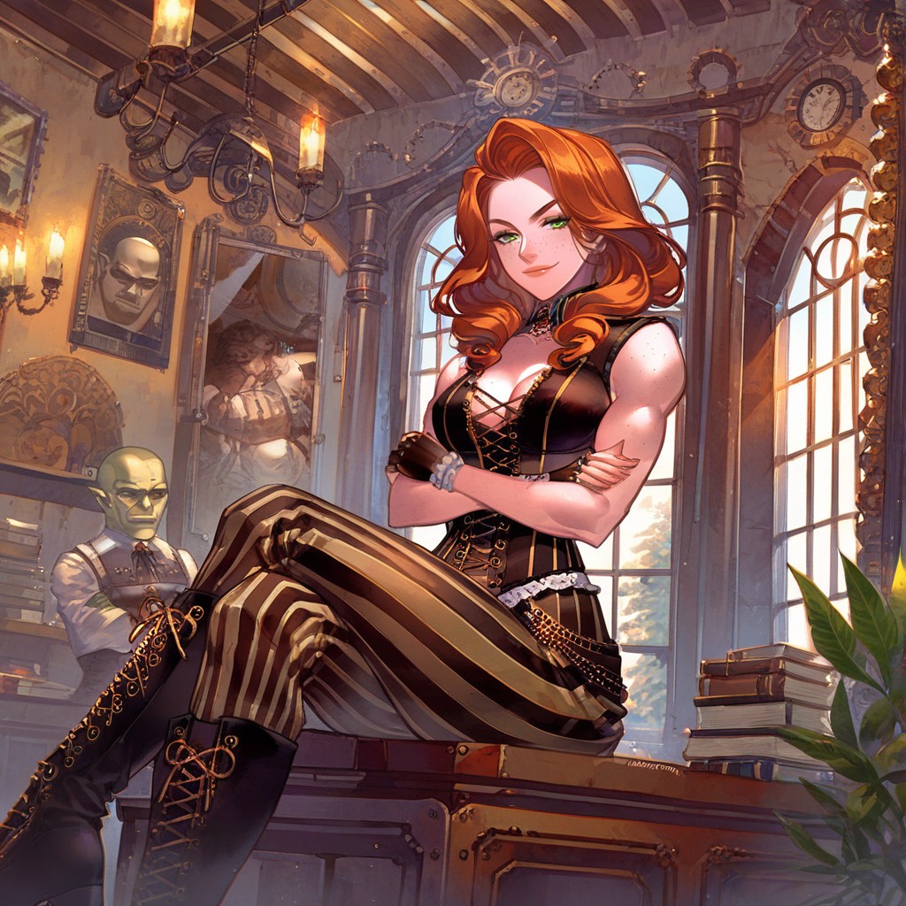 Steampunk Googles, Male Orc Expressionless Face, Smirk Hentai IA