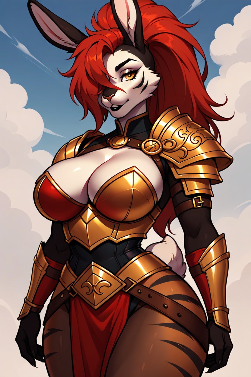 Gold Cat Eyes, High Ponytail, Black Fur Furry AI Porn