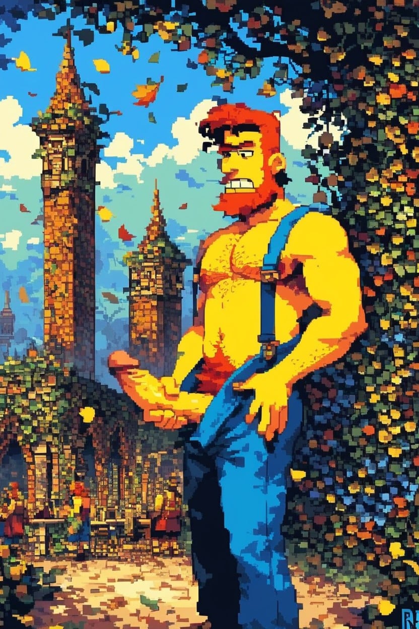 Balding, No Muscles, Open Overalls AI Gay Porn