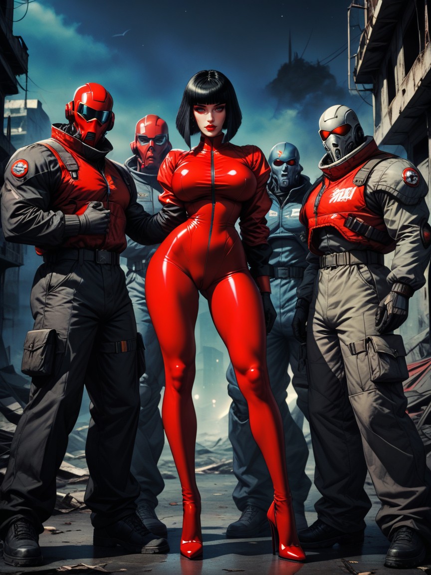 Red Latex Bodysuit, Zombies Wearing Ripped Clothes, Wasp Waist AI Porn