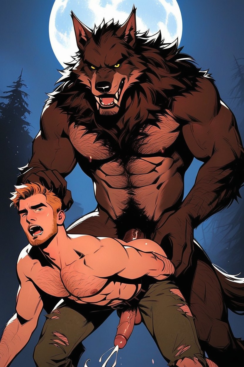Hairy Muscular Body, Horny, Large Glans AI Gay Porn