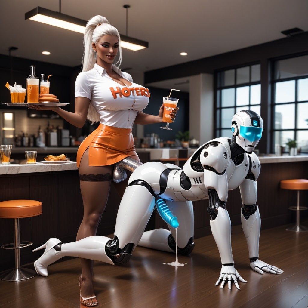 Robot Futa Waitress Thrusting Into Ass Of Male, Male Doggy Position Fucked, Dominant Robot Futa Shemale AI Porn