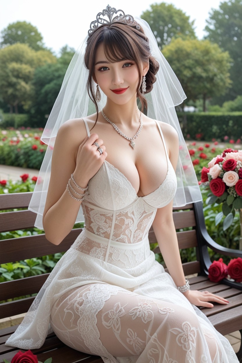 Seductive Smile, Looking At Viewer, Low French Braid Bun Asian AI Porn