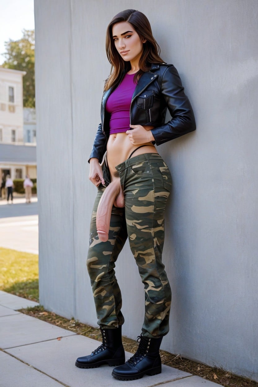 First Shemale Fucks Second Shemale And Touches Cock Of Second Shemale, First Shemale Has Black Long Hair, Side View Shemale AI Porn