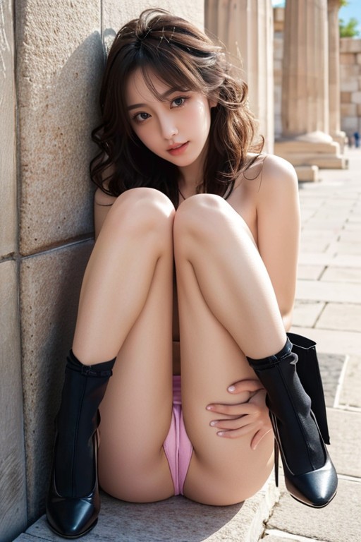Korean Beautiful Woman, High Heel, Laying Against Wall Asian AI Porn