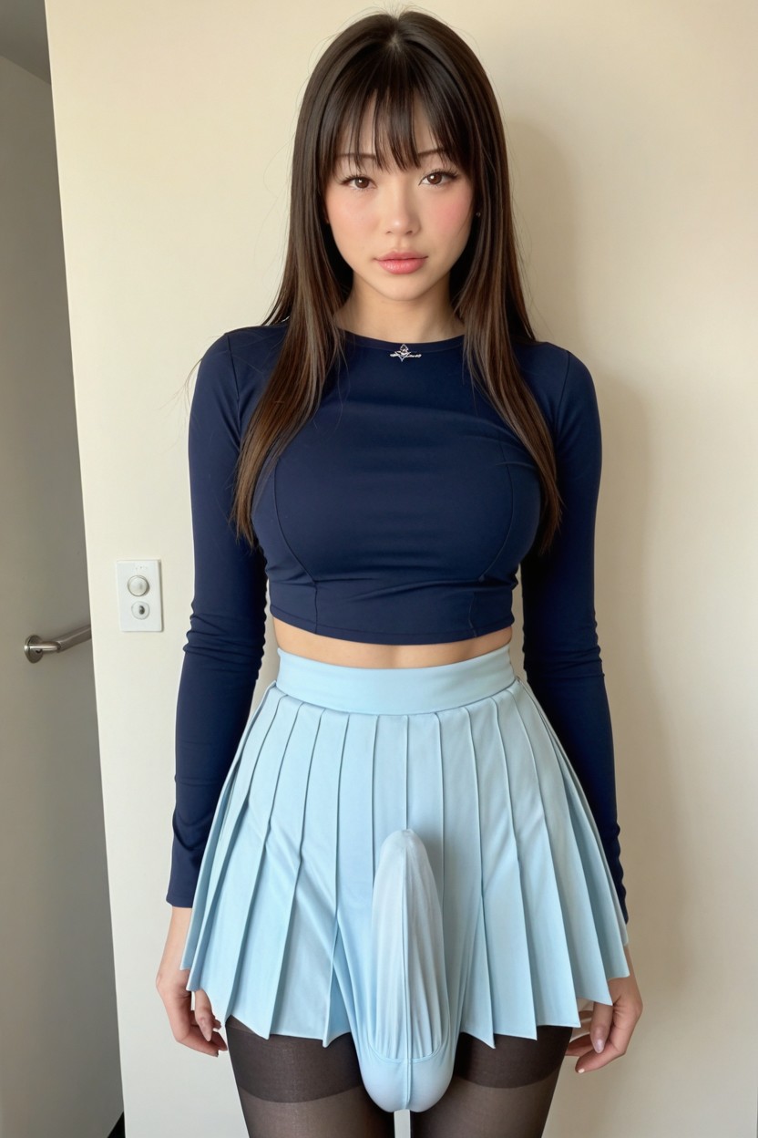 Pretty Eyes, Round Pretty Face, Cock Bulge In Panties Shemale AI Porn
