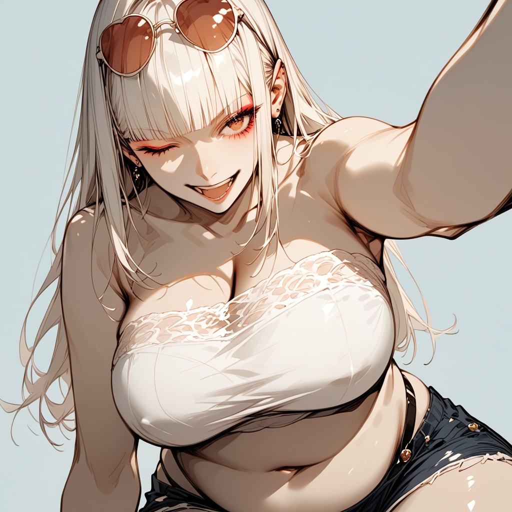 Custard Pudding Haircolor, Dark Brown Eyes, Very Straight And Gathered Hair Hentai AI Porn