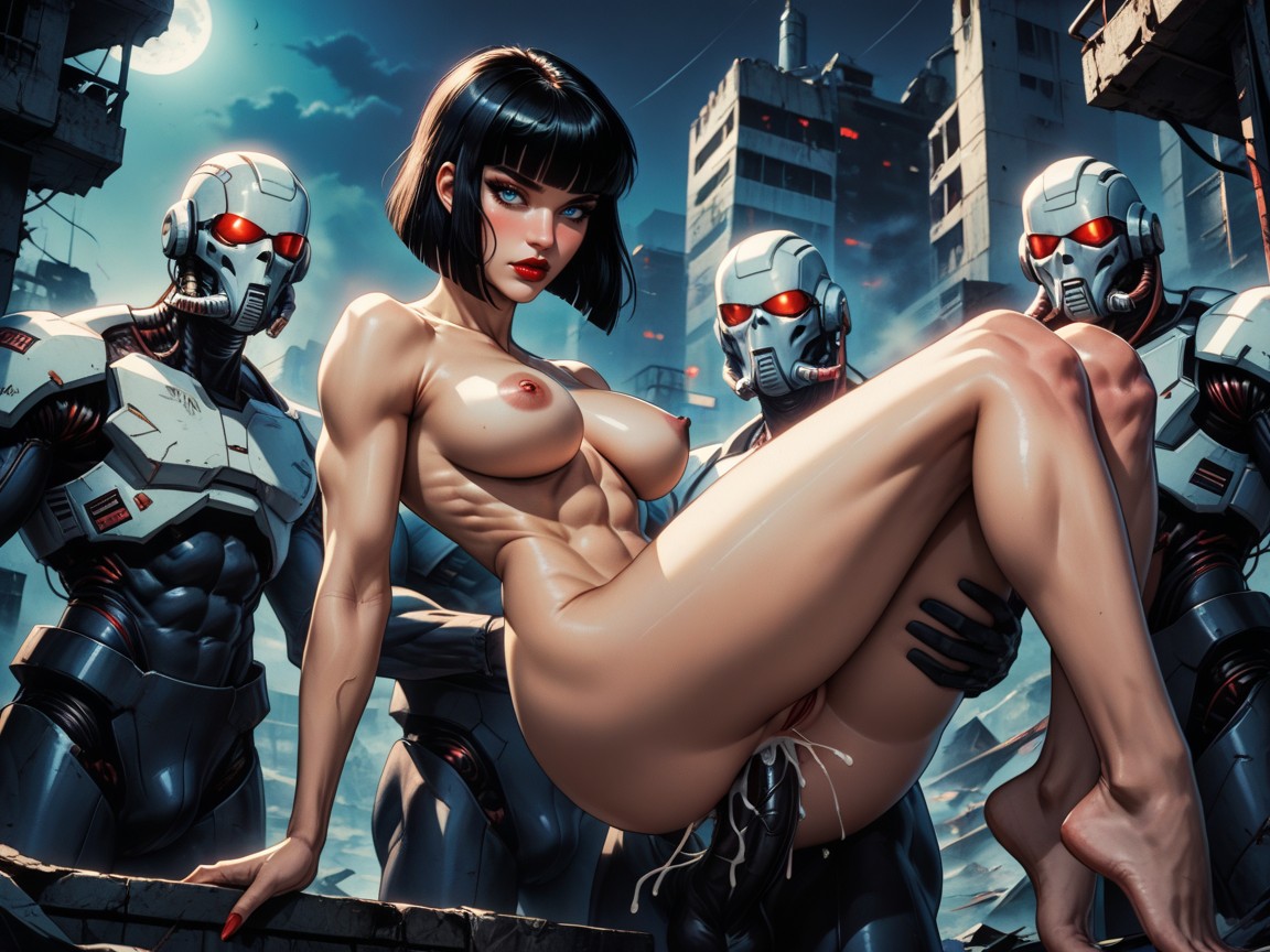 Muscular Terminators With Red Eyes, Arms Straps, Wide Angle AI Porn