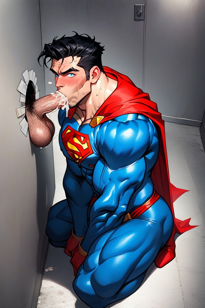 Pov, Blue Hero Suit, Immense Thick Shoulders AI Gay Porn