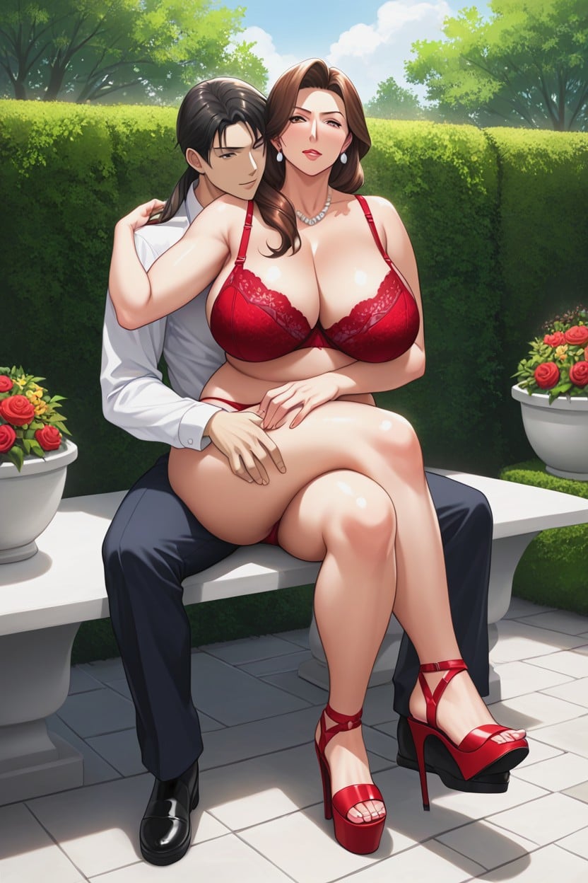 50+, The Milf Is Cuddling The Male's Back Shoulders, Woman On Top Hentai AI Porn