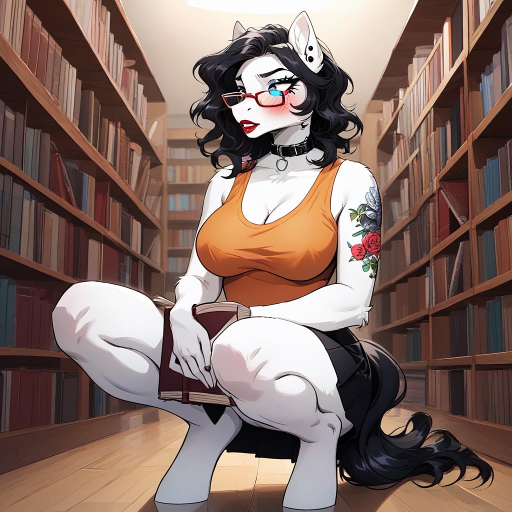 Wavy Hair, Black Choker Collar, Black Tight Skirt Furry AI Porn
