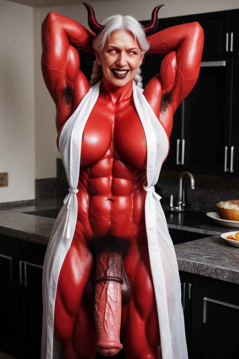 Female Horror Elder Muscular Monster Granny Demoness, Muscular Thick Wide Neck, Voyeuristic AI Porn