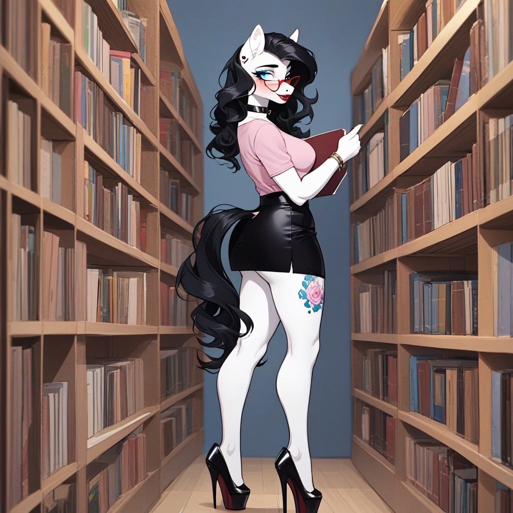 Black Hair, Black Choker Collar, Black Hair Furry AI Porn