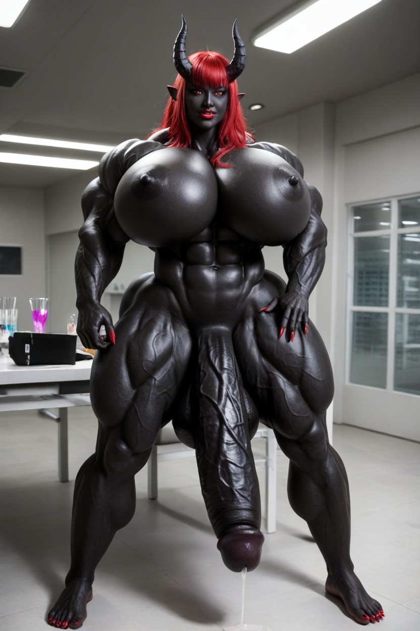 Head Touching The Ceiling, Perfect Tits, Big Claws Shemale AI Porn