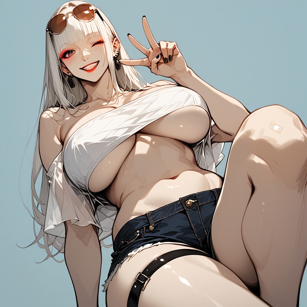 Black Nails, Enjoying Look Expression, Blunt Hair Tips Hentai AI Porn
