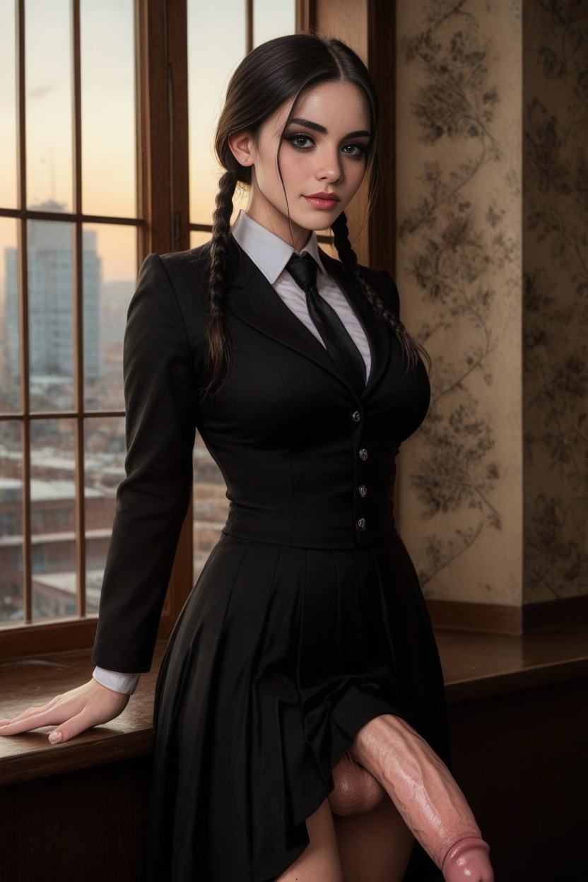 Pale Skin, Pretty Face, Black Hair Shemale AI Porn