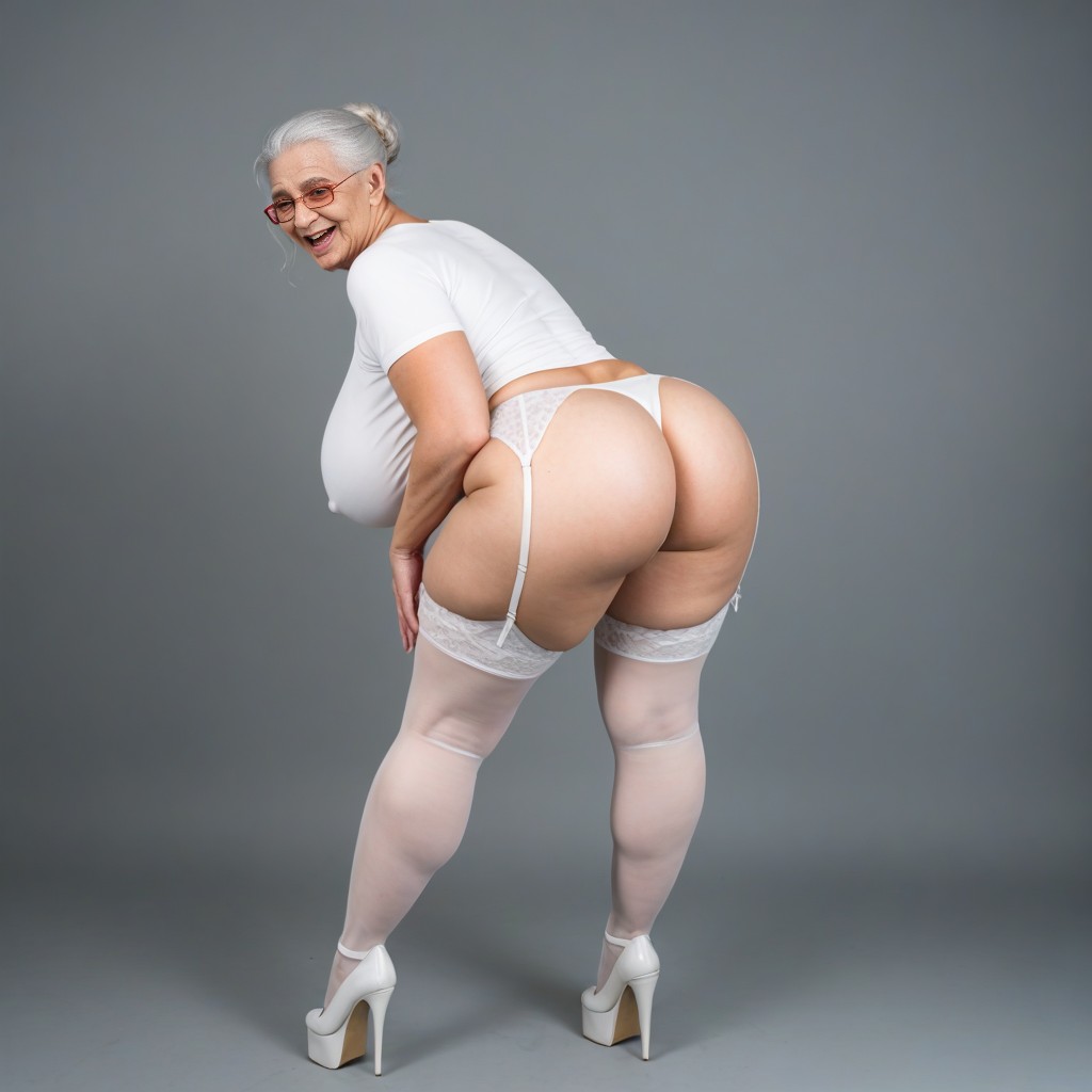 White Garter Belt, Tight Light Pink T-shirt, Giant Boobs AI Porn
