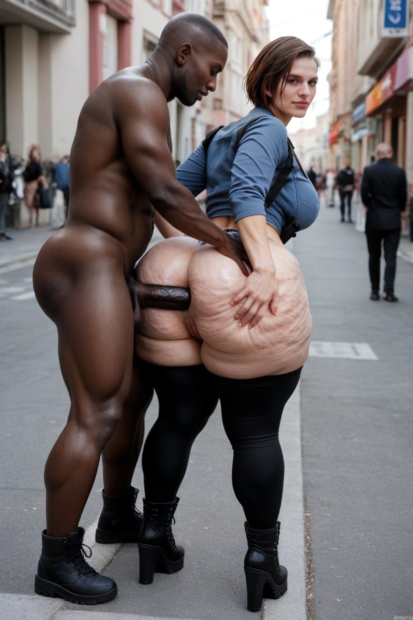 Hand On Butt, Rear Sided View, Interracial AI Porn