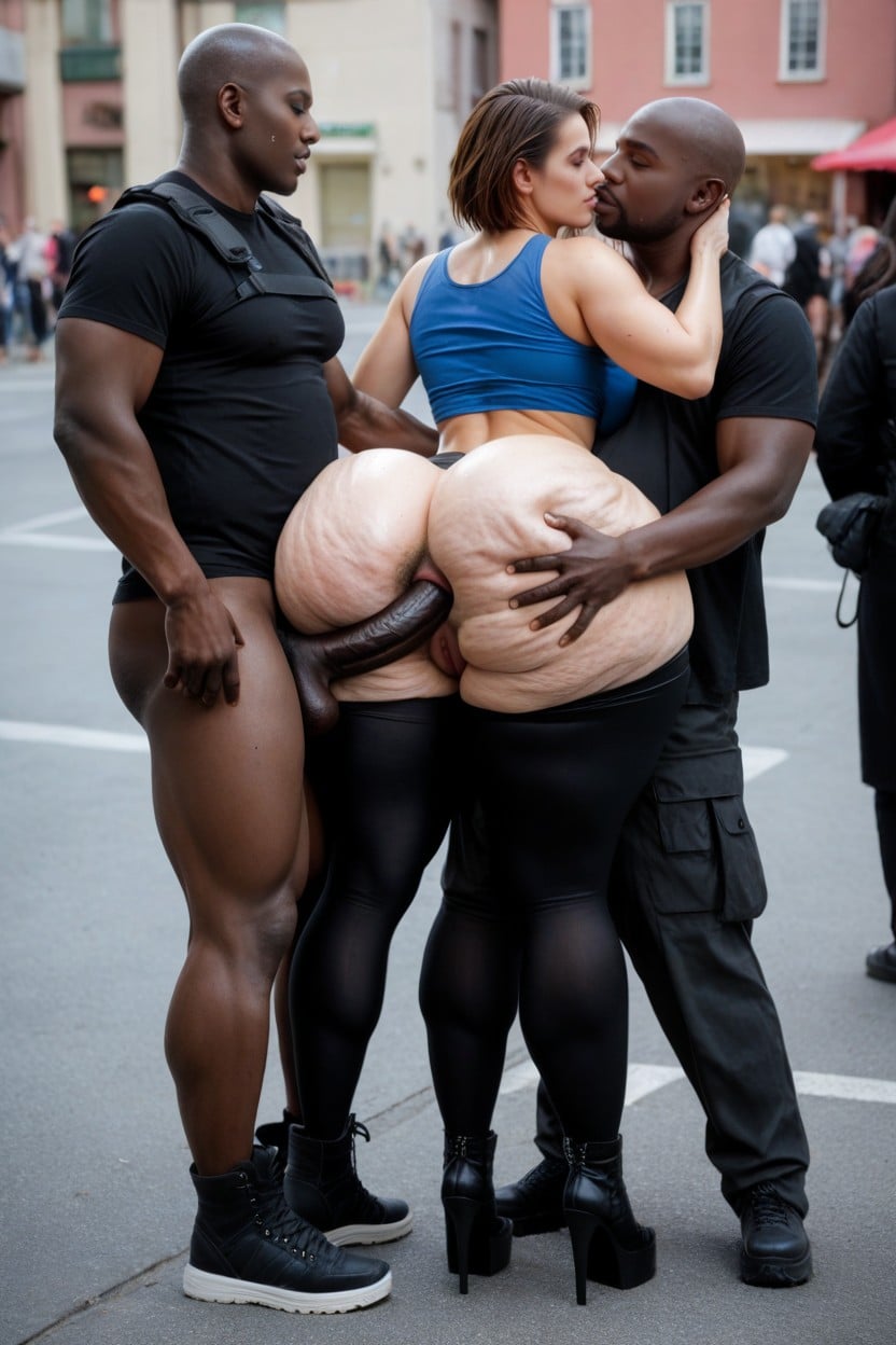 Fat Black Skinned Man, Light Cellulite Thighs, Cock Completely In Ass AI Porn