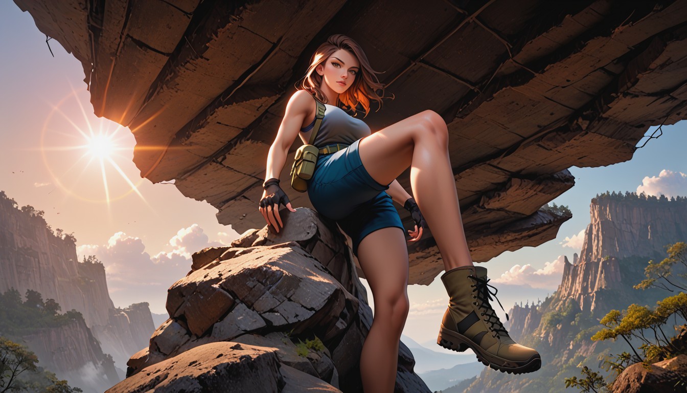 Side Swept Bangs, Detailed, Rock Climbing Safety Harness Hentai AI Porn