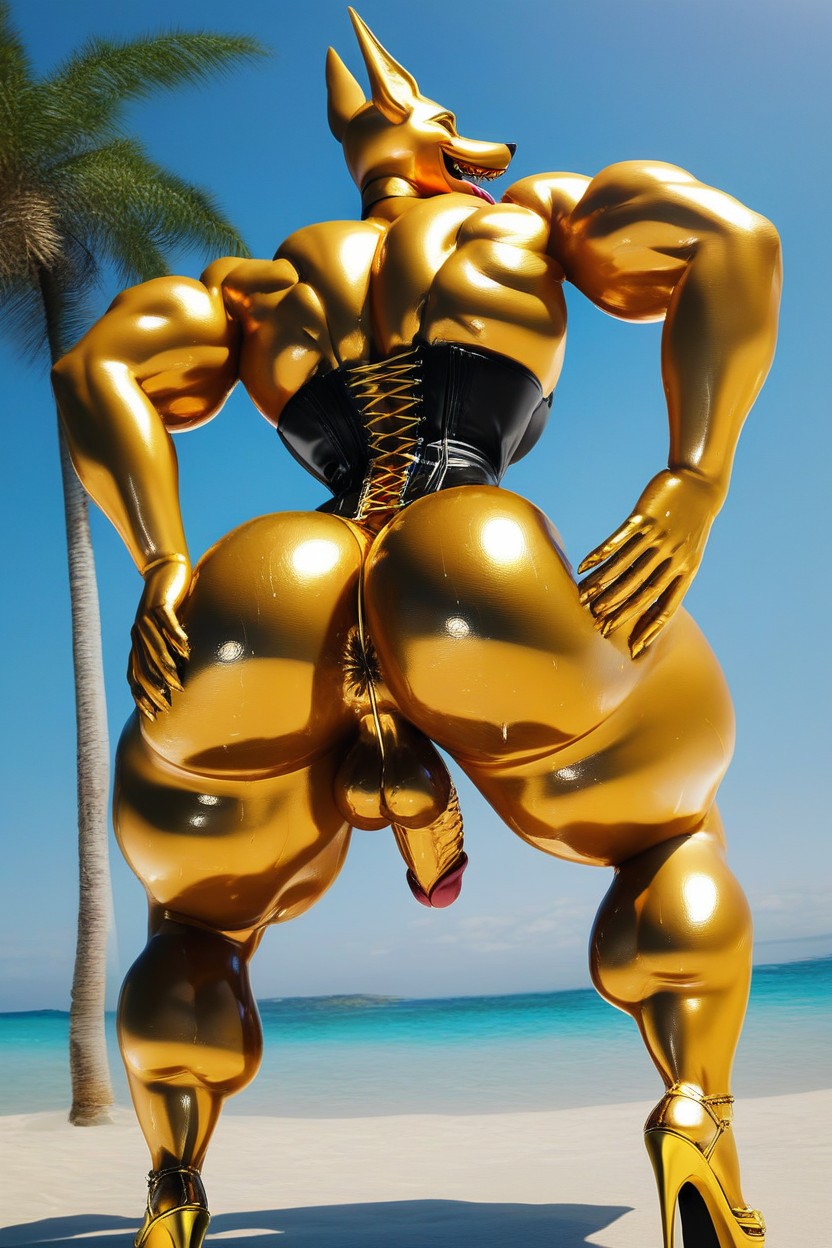 Spreading Ass, Cat Pose, Latex Furry AI Porn