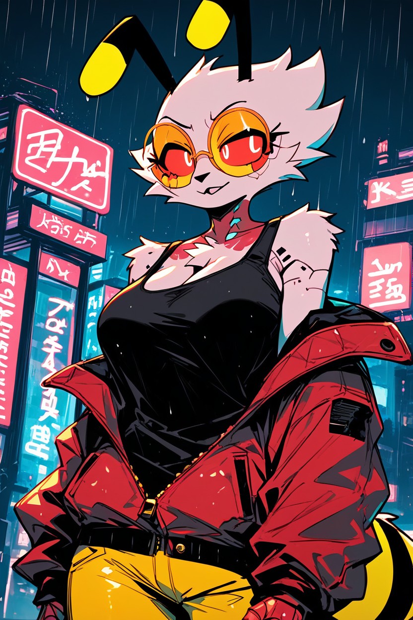 Neon City, Bee Anthro Bee, Perfect Eyes Furry AI Porn