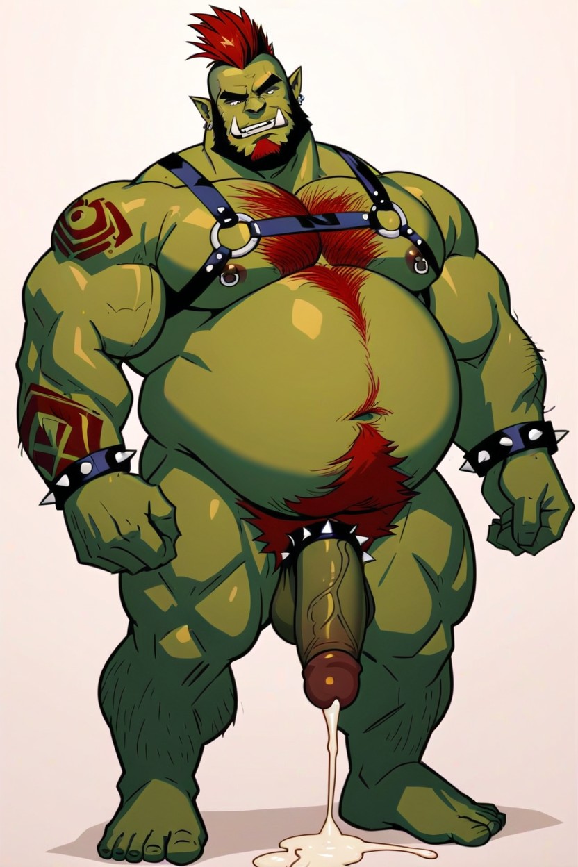 Large, Naked, Spiked Black Leather Harness AI Gay Porn