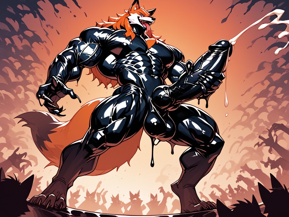 Black Goo Melting On Chest, Hyper Penis, Orgasm Face Furry AI Porn