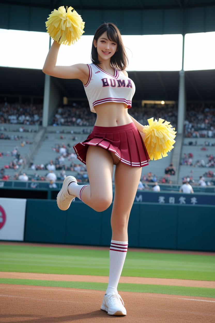 Pleated Cheerleader Skirt, Exposed Vagina, Detailed アジアのAIポルノ