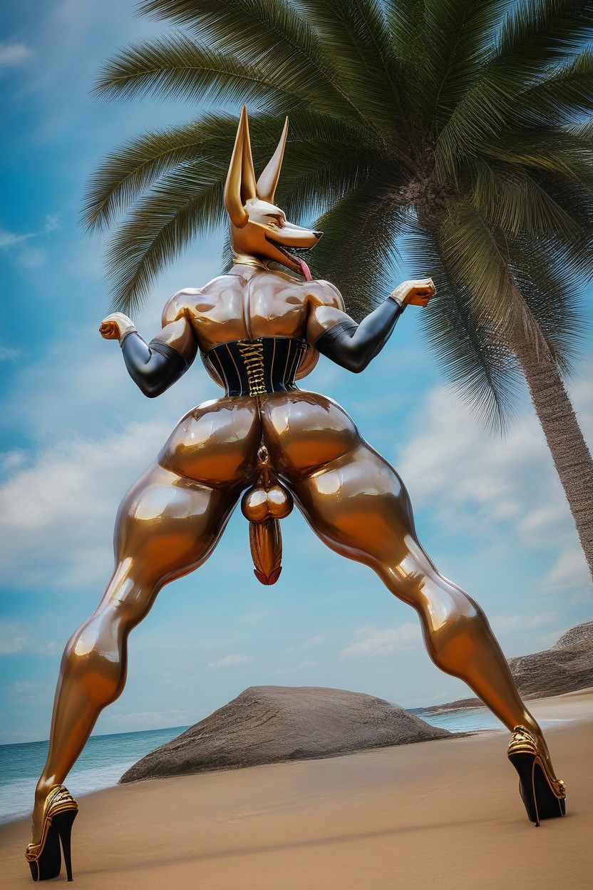 Wasp Waist, Shiny Gold Goo, Showing Penis Furry AI Porn