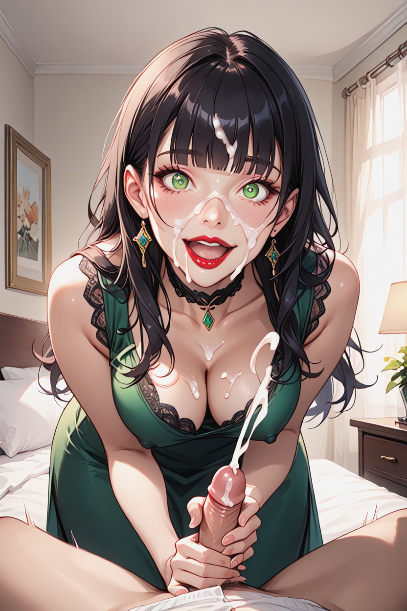 Blunt Bangs Hair, Cum On Thighs, Cum On Clothes Hentai AI Porn