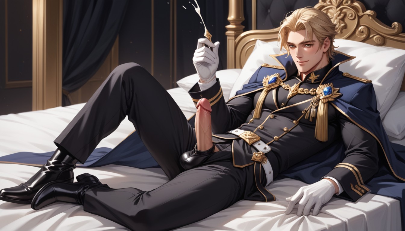 Intense Orgasm Facial Expression, White Royal Gloves, 1 Person AI Gay Porn