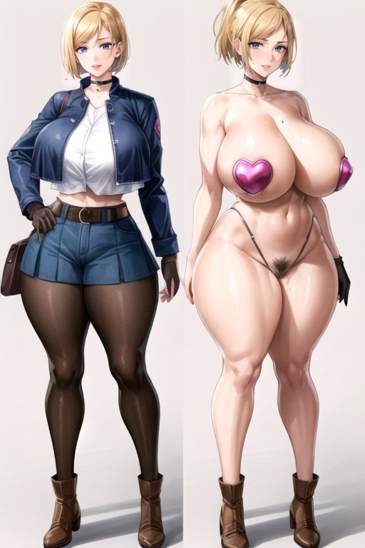 Big Breasts, Heart Choker Detail At The Neck Bold Cleavage, Luxuryriders Leather Gloves On Both Handsbig Hentai AI Porn