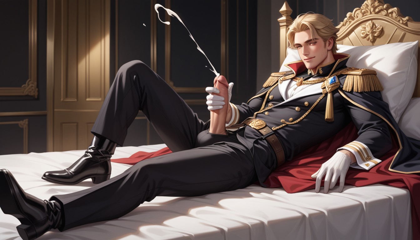 Full Body View, Fancy Dark Black Long Royal Boots, Blonde Slick Back Hair AI Gay Porn