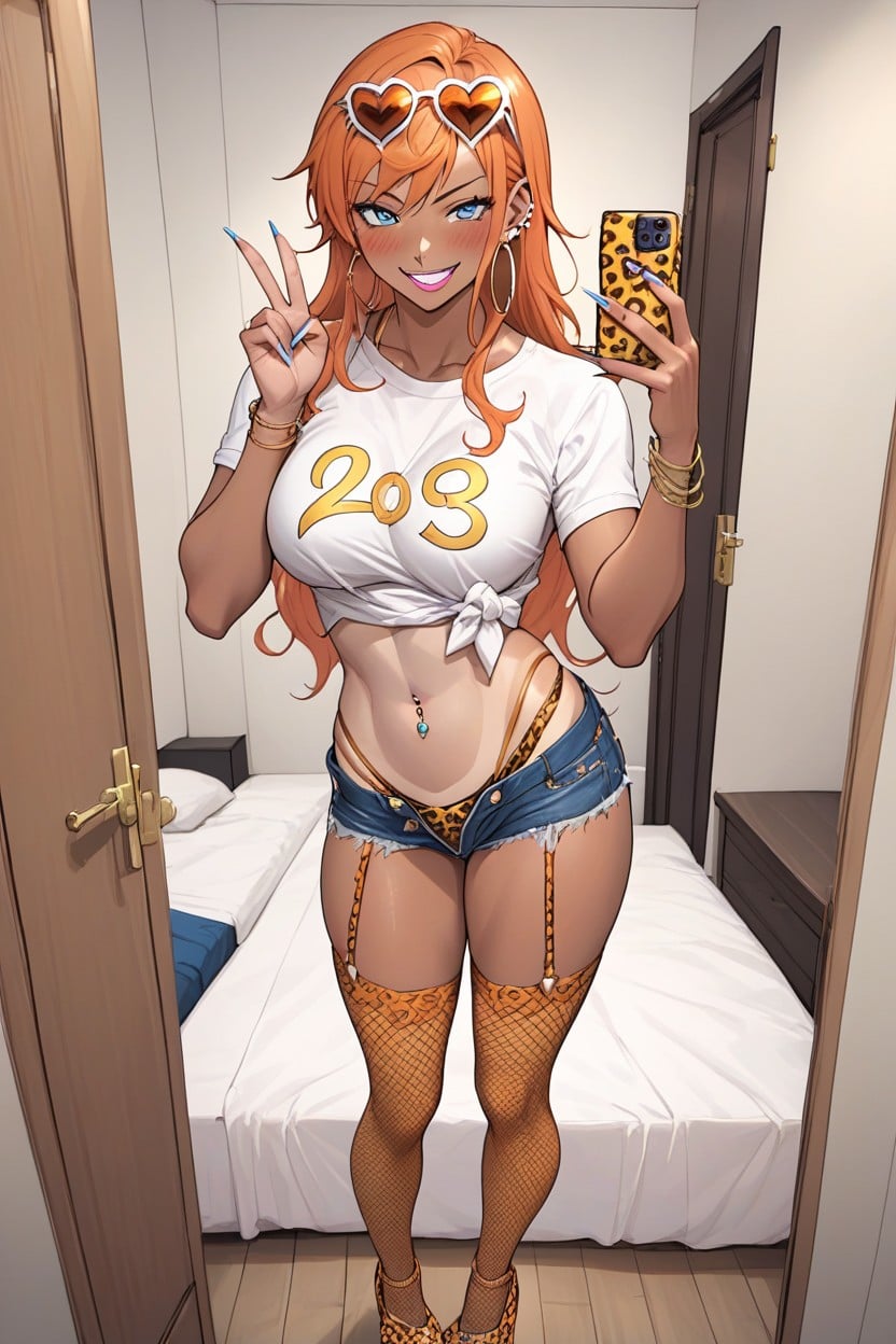 Horny, Hoop Earrings, Pink Lipstick Hentai AI Porn