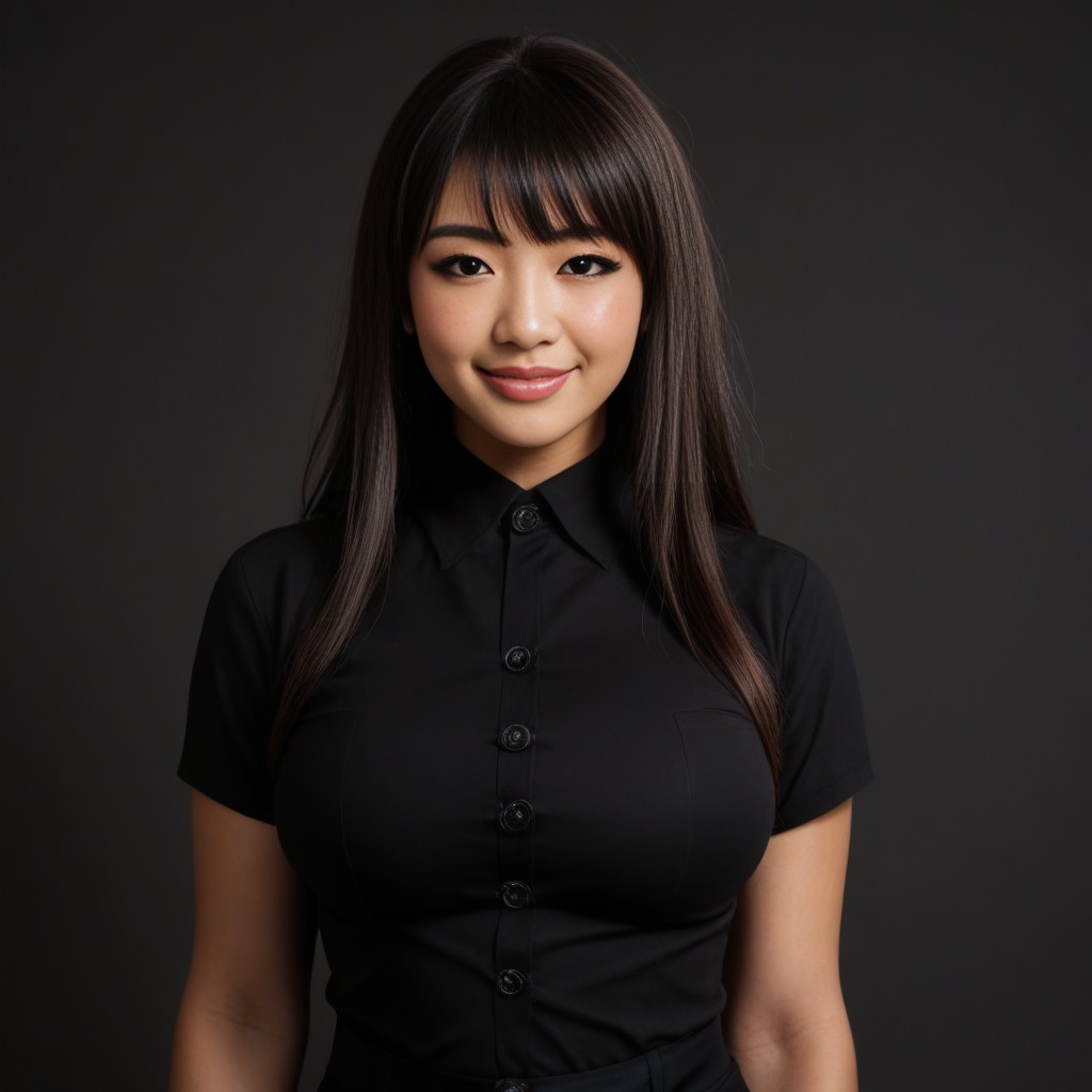 Plump Lips, Black Office Shirt, Bangs AI Porn