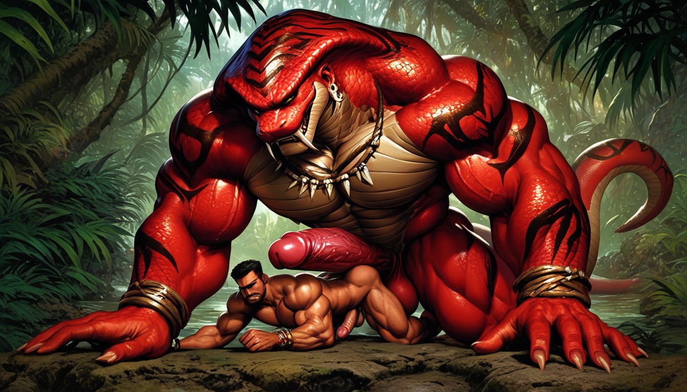 Naga, Snake Tail, Muscular AI Gay Porn