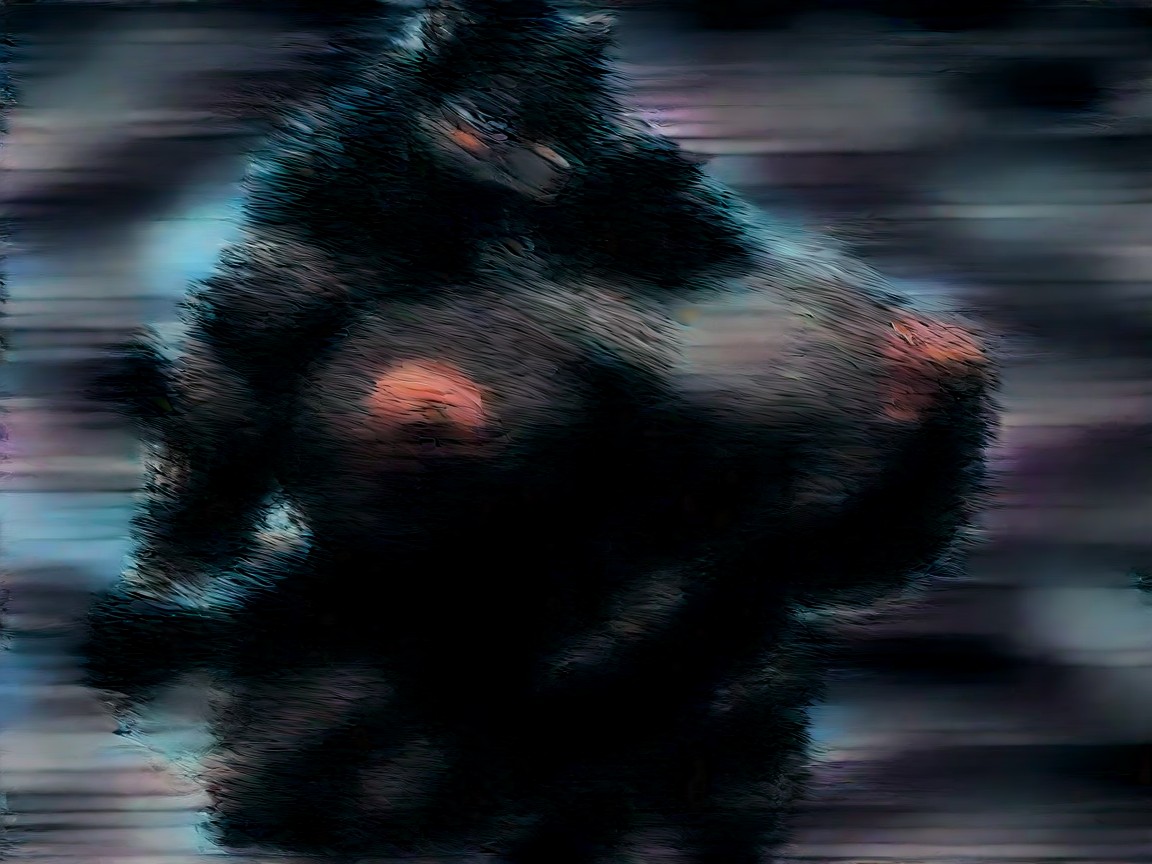 Excessively Wide Muscular Hips, Purple Thong, Muscular Shoulders Furry AI Porn