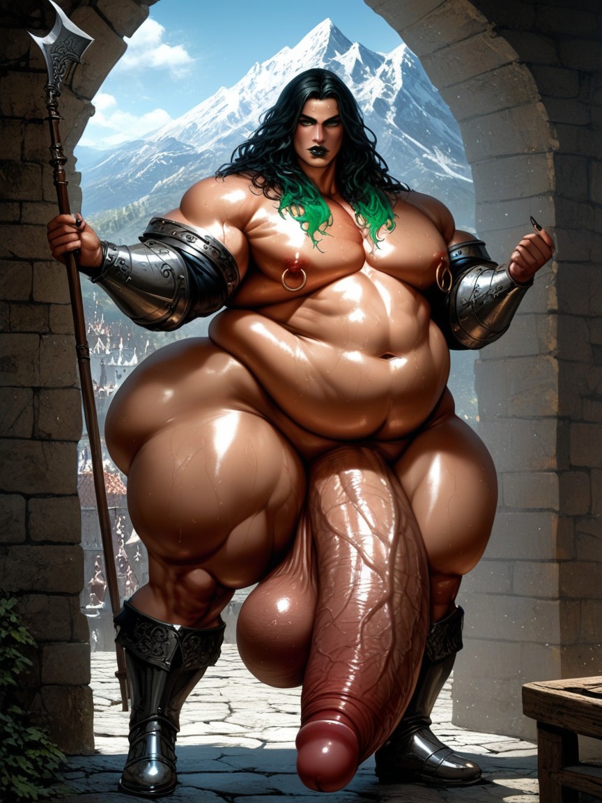 Hyper Cock Longer Than Leg, Medieval Castle Background, Dicker Femboy KI Schwulenporno