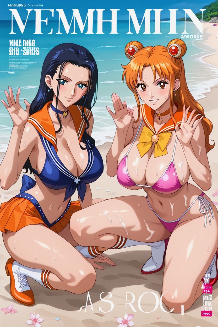 Tight Sailor Costume, Two Women, Shiny Skin Hentai AI Porn