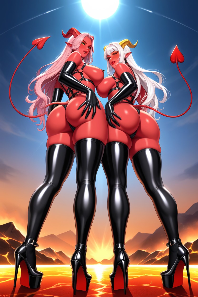 Demon Twins, Rear View, 18+ Hentai AI Porn