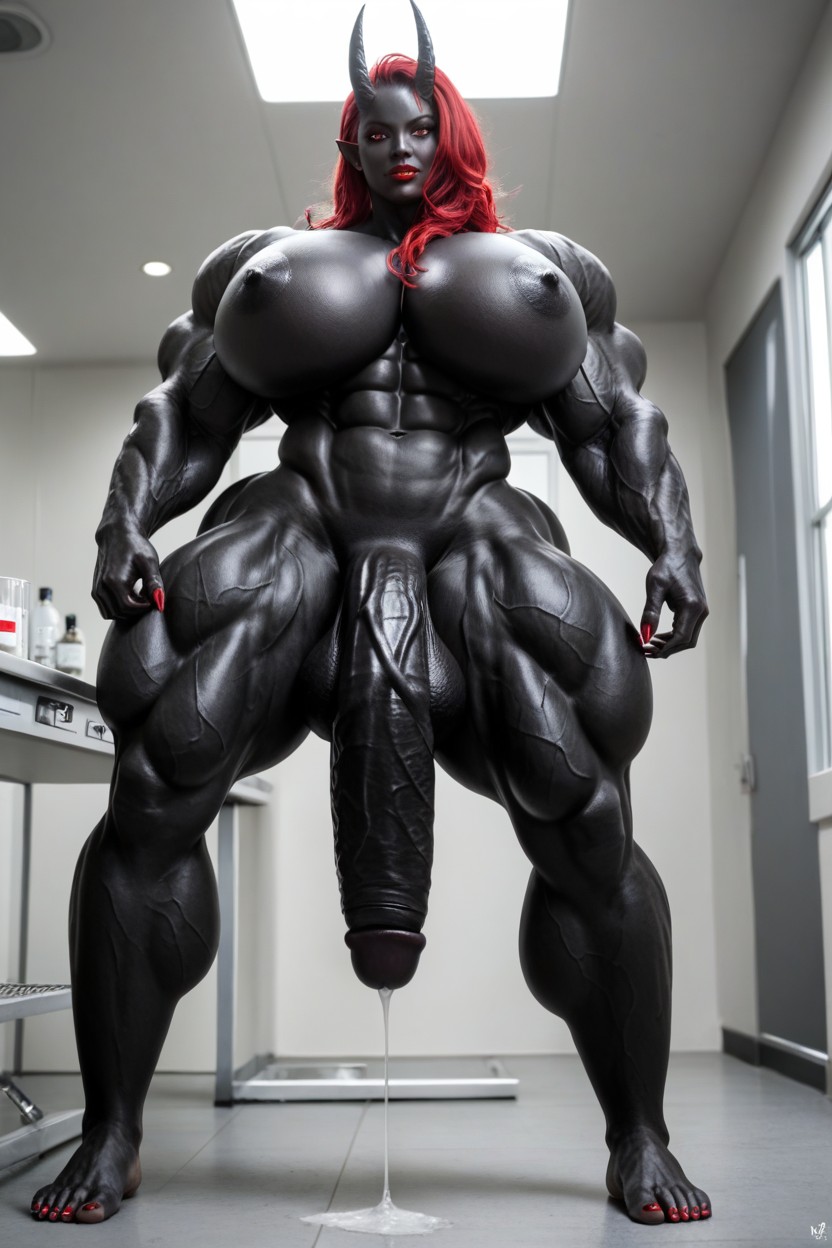 Full Body, Thick Thighs, Red Eyes Shemale AI Porn