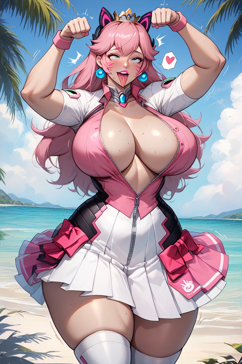 Massive Thighs, Pink Eyeshadow, Chest Out AI Porn
