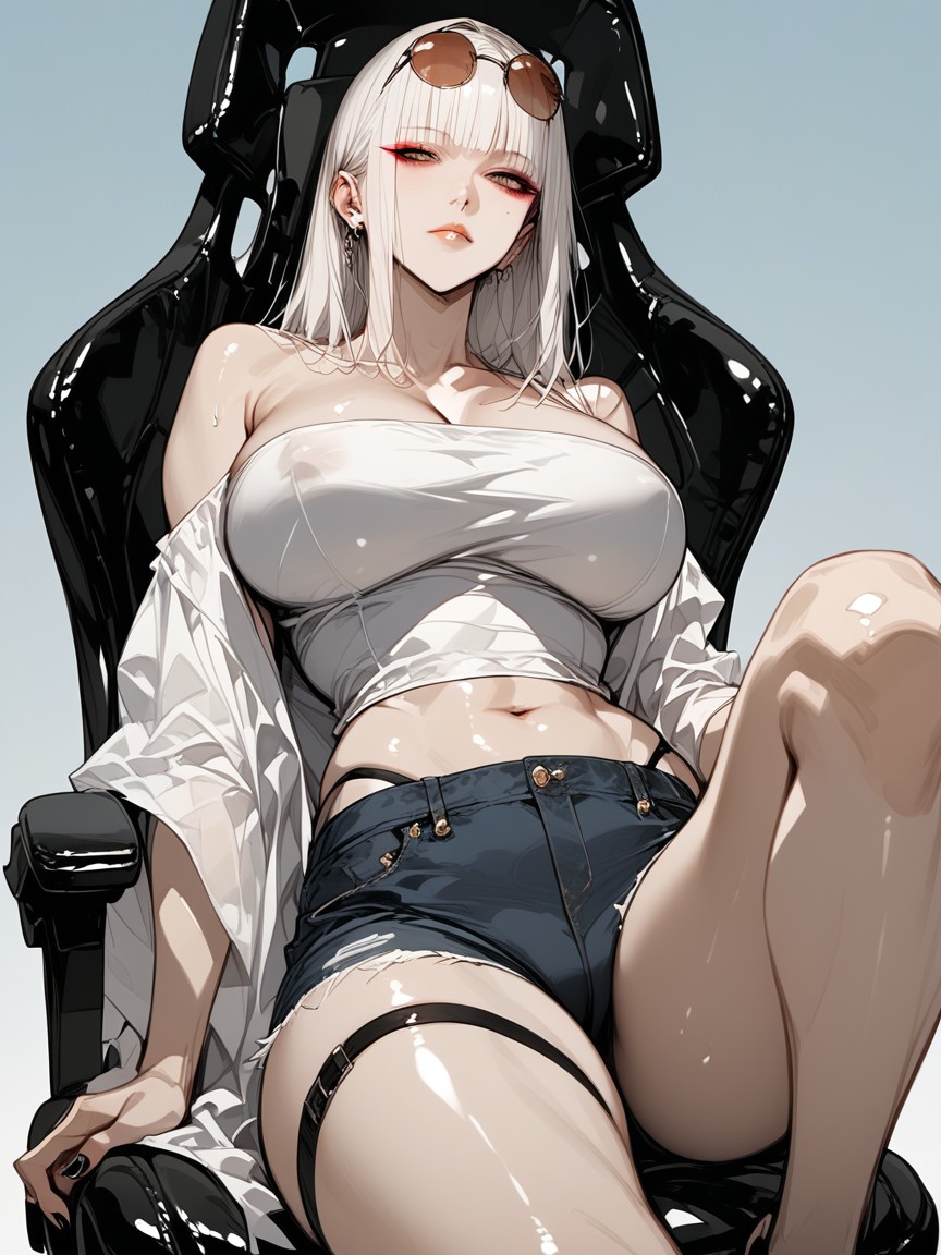 Straight Blunt Long Bangs Below The Eyebrows, Large Ass, Navel Exposed Hentai AI Porn