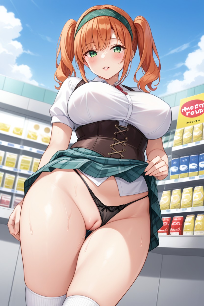 Innie Pussy, Ginger Hair, Plaid Skirt Hentai IA