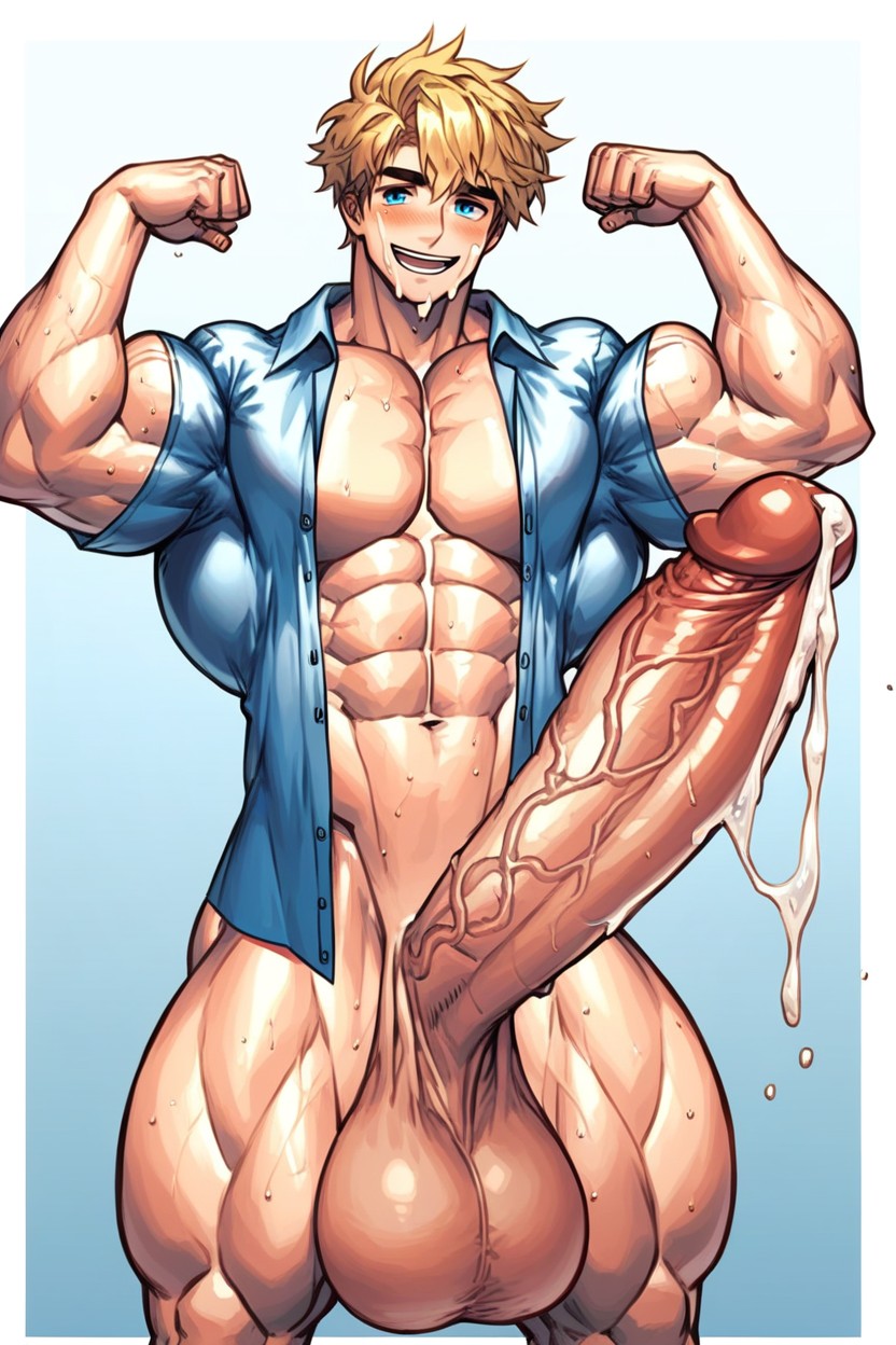 Lean Waist, 특대 근육, Hyper Cock 게이 AI 야짤