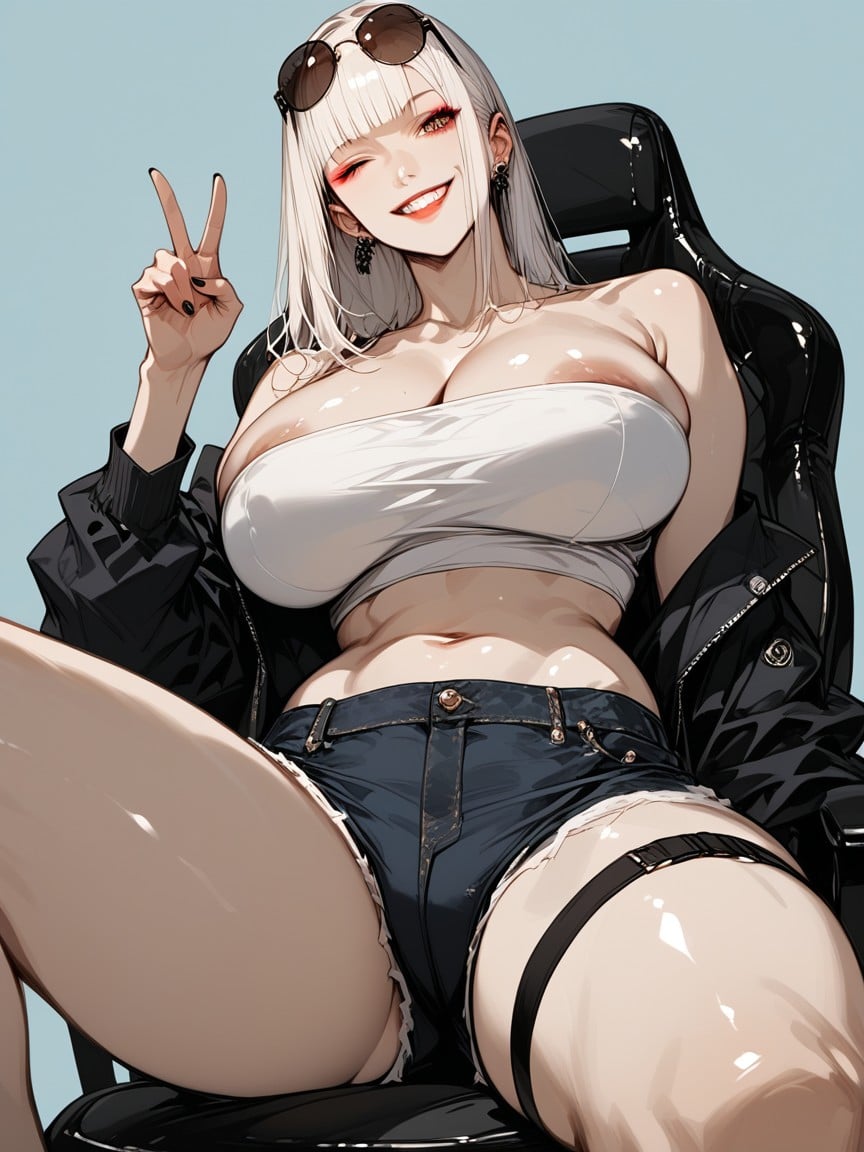 White Tube Top Covering Only The Breast, Ombligo Al Descubierto, Culo Masivo Hentai IA
