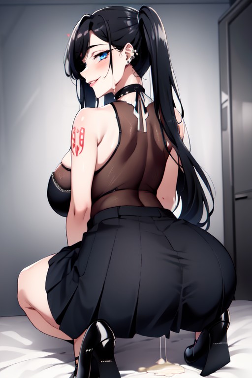 Extreme Black Eyeshadow, Cross Piercing, Extreme Low Hanging Breast AI Porn