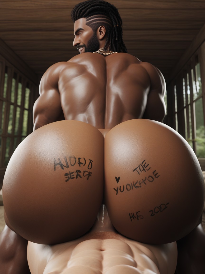 Dark Brown Skin, Body Writing On Ass, Expressão Presunçosa Porno IA gay