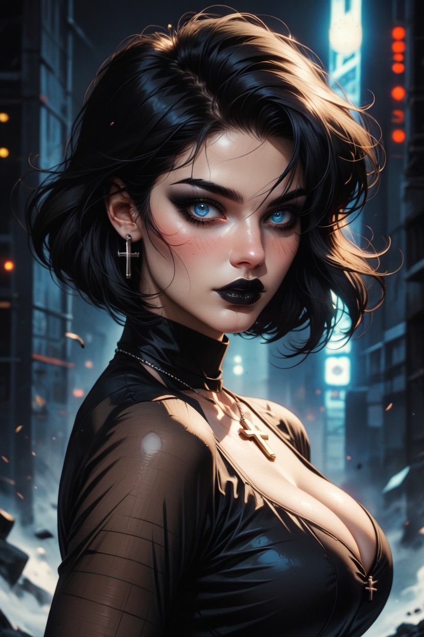 Sexy Lips, Ultra Pale Skin, Dark Eyeshadow AI Porn